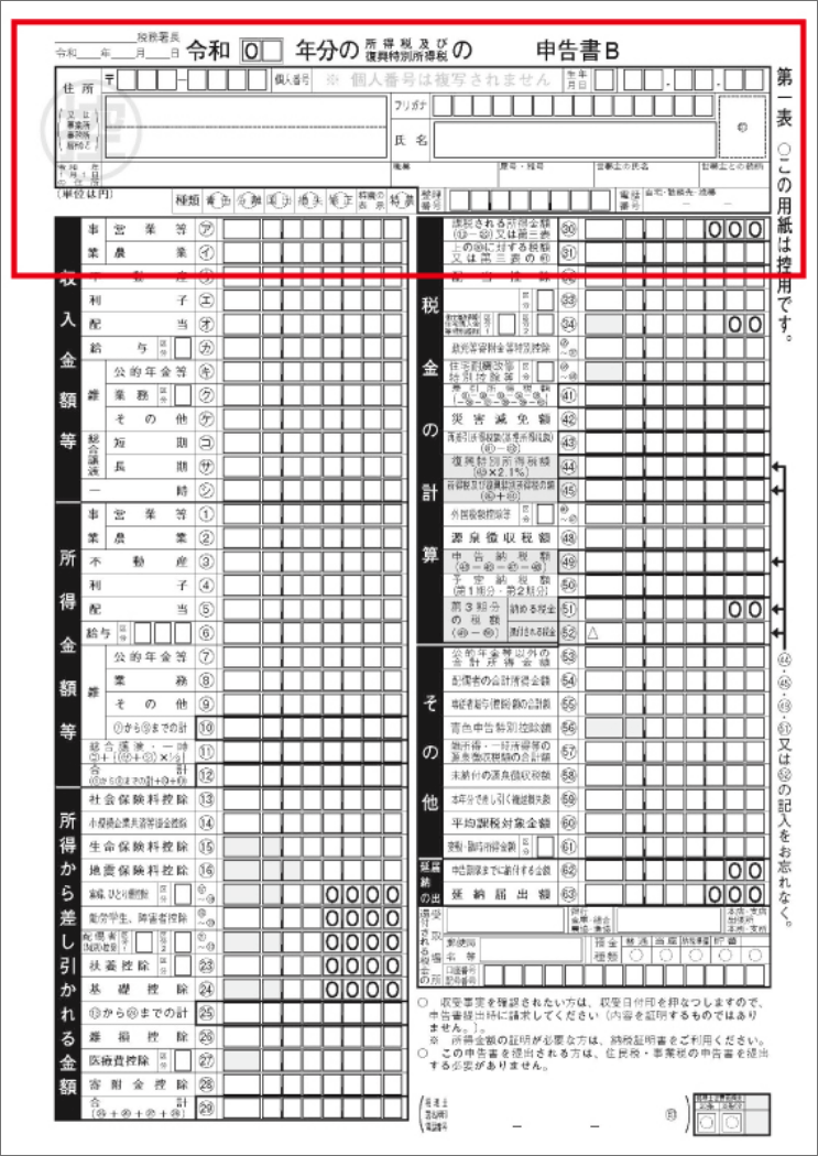 事業所得の確定申告書B