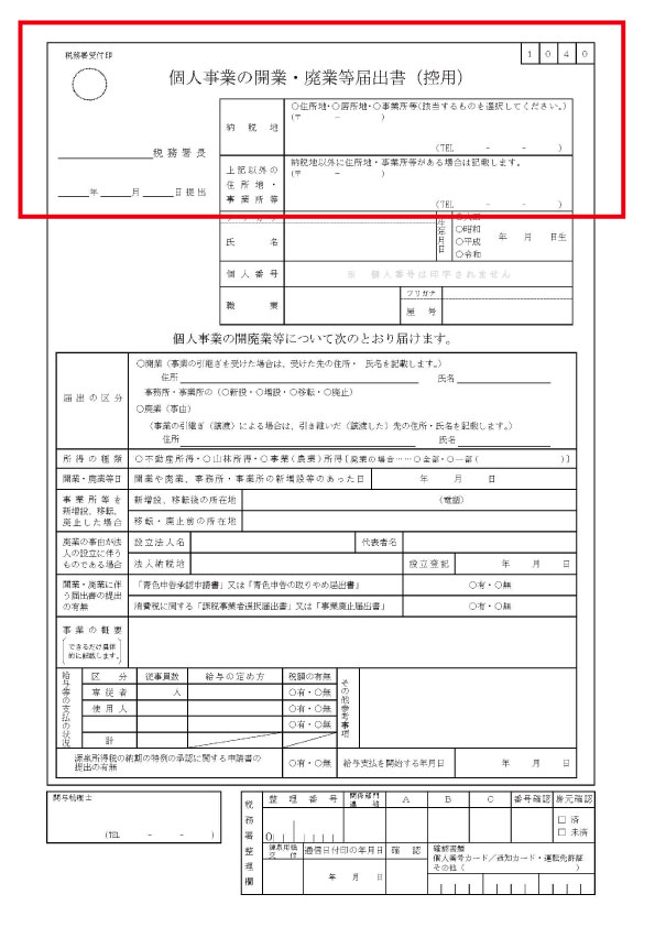 個人事業の開業・廃業等届出書_見本